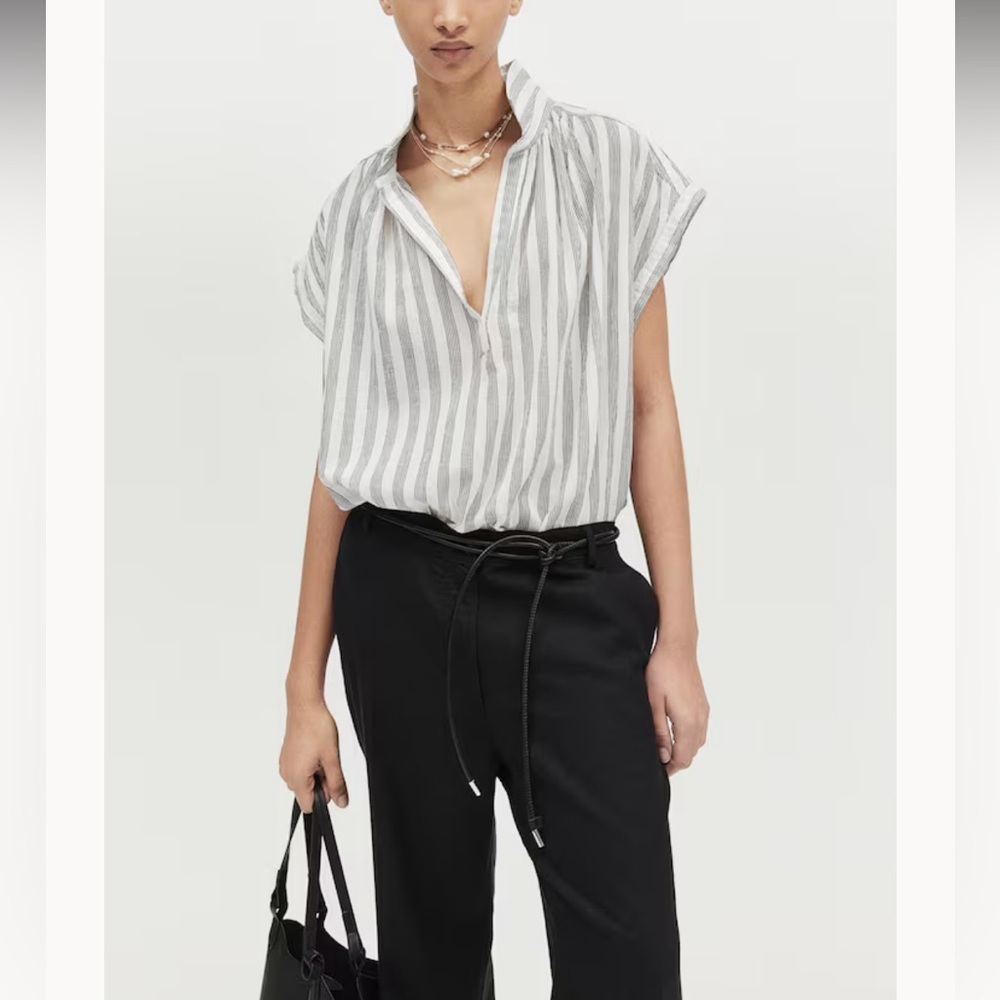 NEW H&M |‎ Cotton Blouse | White Striped | Size XS
